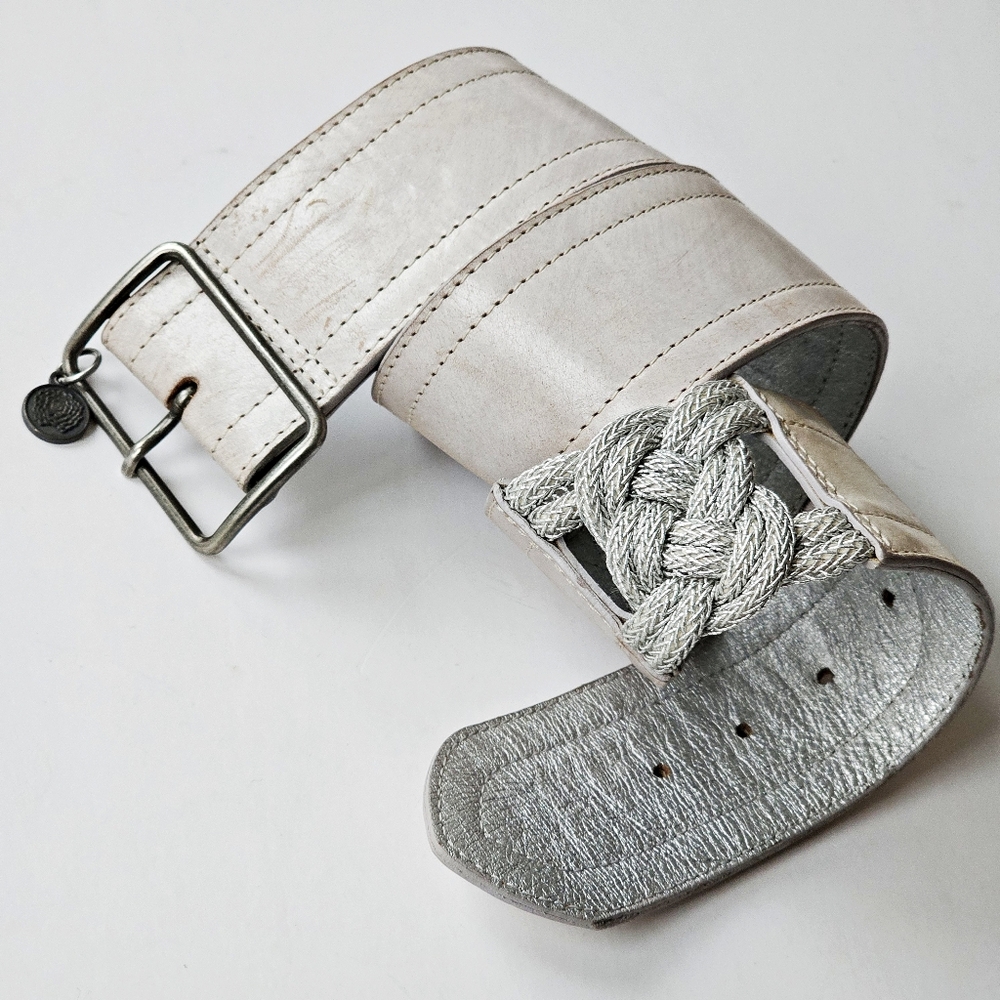 Dries Van Noten Genuine Leather Made in Italy Women's Belt Stone Gray Silver, 70